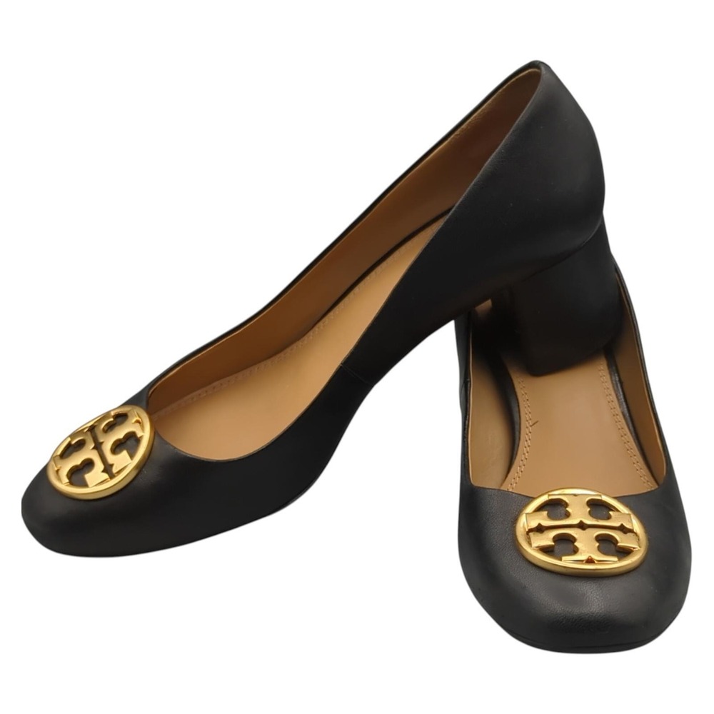 Tory Burch Pump Heels Chelsea 50mm Perfect Black Nappa Leather Gold Logo 45900